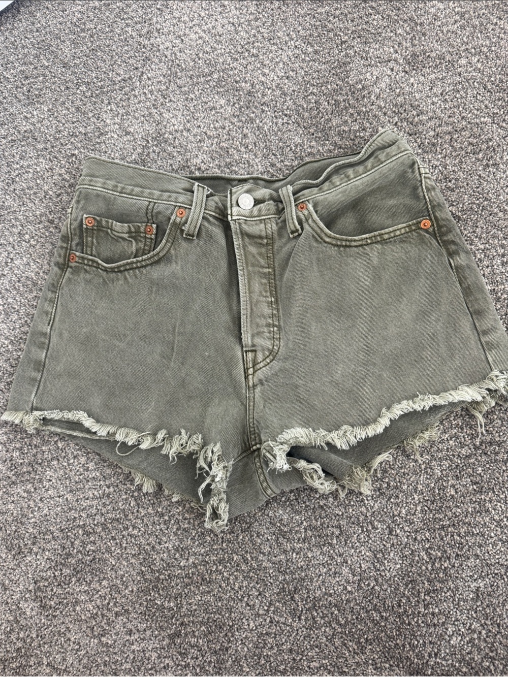 Levi's Olive Green Distressed Denim Cutoff Shorts